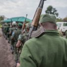 Kahuzi-Biega National Park rangers stand in formation at the park in October, 2016. Photo by Thomas Nicolon for Mongabay.
