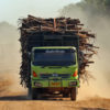 A truck carrying acacia logs in Indonesia