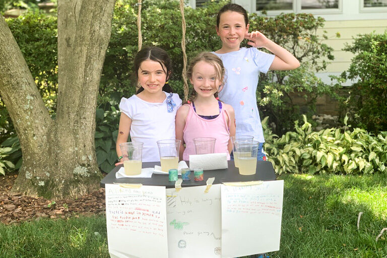 Members of the Brookfield Green Club fundraising to save the Red Sea with their lemonade stand. Image used with permission of Brookfield Elementary School.