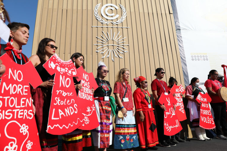 Indigenous delegates at COP27 in Egypt. Image courtesy of UN climate change via Flickr (CC BY-NC-SA 2.0).