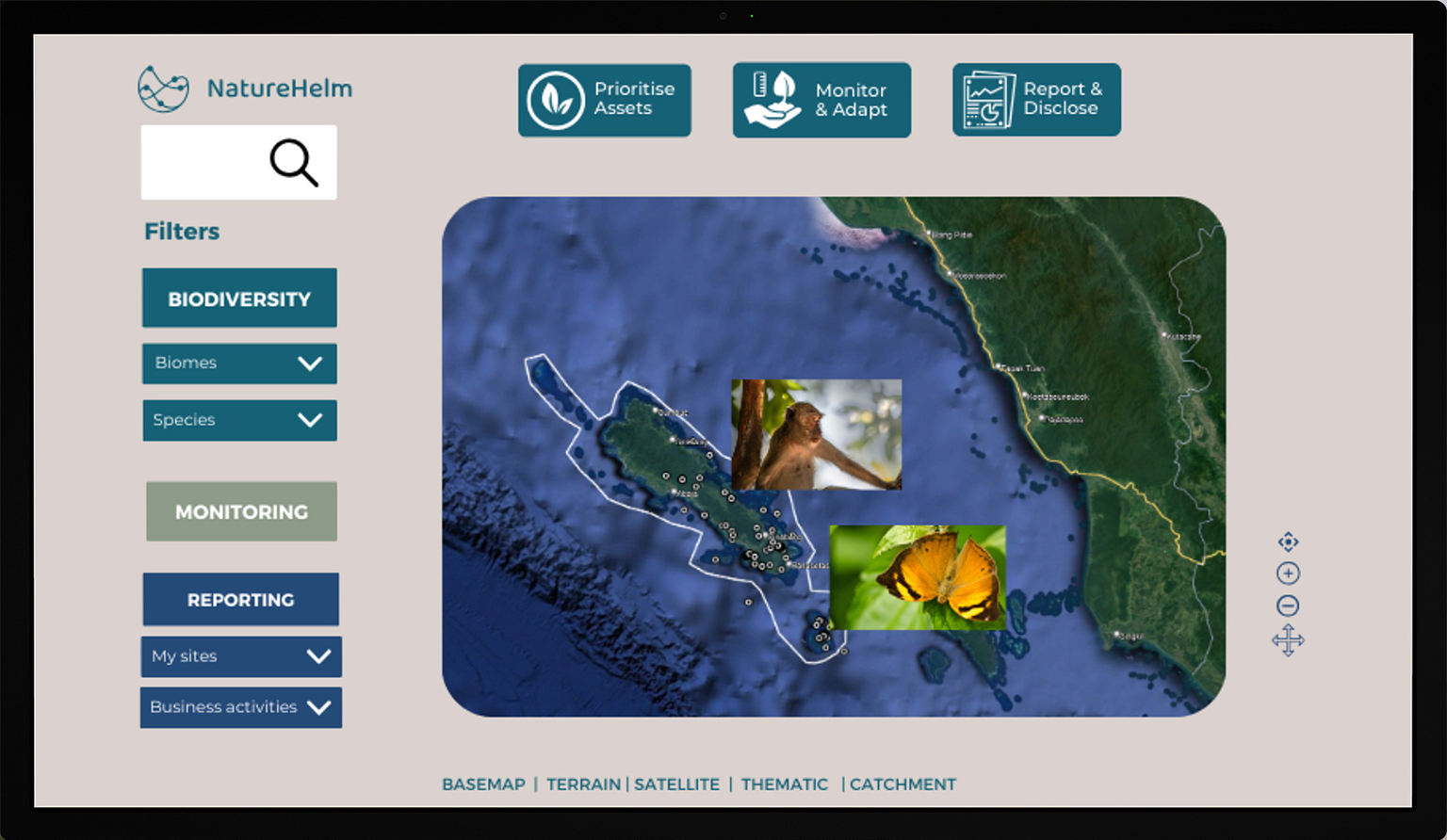The interface for the new platform NatureTech which allows companies and landowners to track important biodiversity markers.