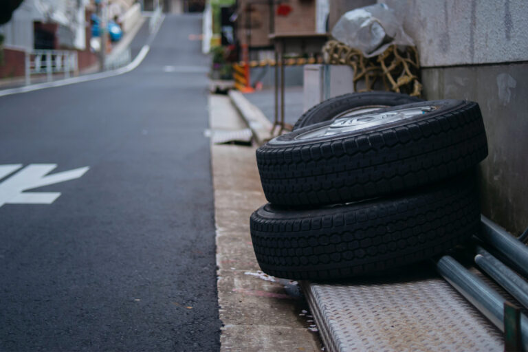 Tires by the road.