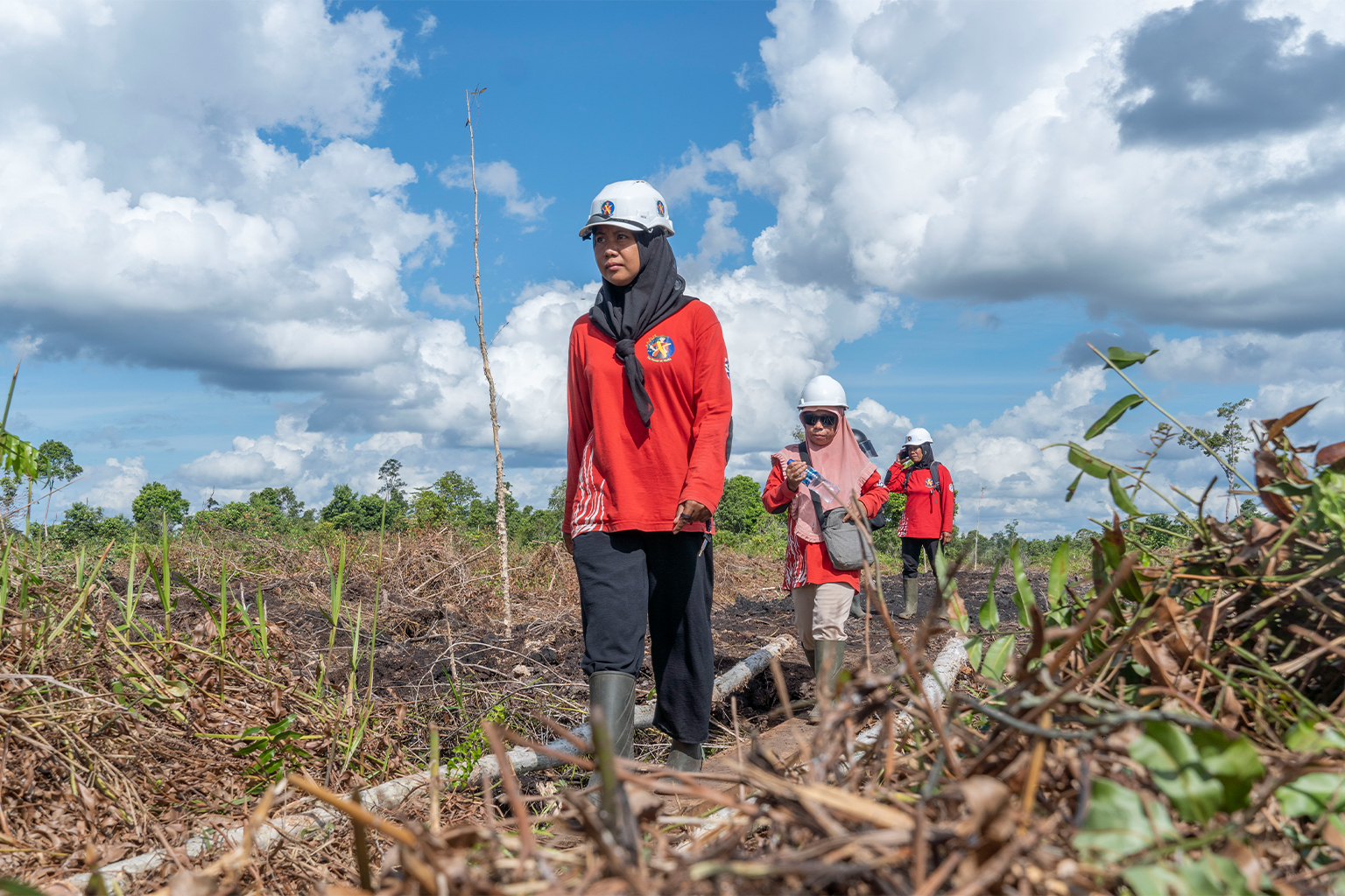 Volunteer firefighters from the Power of Mama on patrol in Indnoesia's West Kalimantan province. 